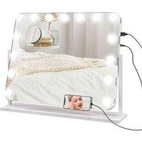 HOMCOM Hollywood Dimmable Lighted Makeup Mirror With Magnifier Usb Port, White