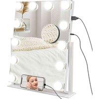 HOMCOM Hollywood Lighted Makeup Mirror With Magnifier, Usb Port, Phone Holder, White