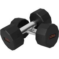 Sportnow Dumbbells Weights Set With 12-sided Shape And Non-slip Grip, 2 X 12Kg, Black