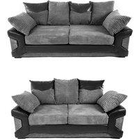 Luxury Life Dino Jumbo Cord With Leather 3 2 Seater Fabric Sofa In Grey With Black, Grey