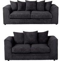 Luxury Life Dylan Jumbo Cord 3 2 Seater Fabric Sofa In Black, Black