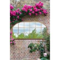 Mirroroutlet Arcus - Gold Metal Framed Window Arched Garden Wall Or Fence Mirror 69'' x 33'' (174cm x 85cm), Gold