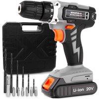 13Pc 20V Cordless Drill Set Li-ion Battery 1Hr Fast Charge - Carry Case And Charger Included, Orange