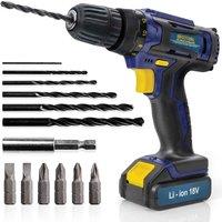 Cordless Drill Driver 18 20V Max Li-ion Drill Bit Set - 13 Pc Kit Battery And Charger Included, Blue