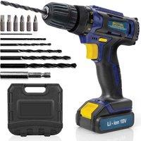 Cordless Drill Driver 18 20V Max Li-ion Drill Bit Set - 13 Pc Kit Battery Carry Case And Charger Included, Blue