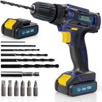 Cordless Drill Driver 18 20V Max Li-ion Drill Bit Set - 13 Pc Kit 2 Batteries Carry Case And Charger Included, Blue