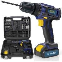 Cordless Drill Driver 18 20V Max Li-ion Drill Bit Set - 54 Pc Kit Battery Carry Case And Charger Included, Blue