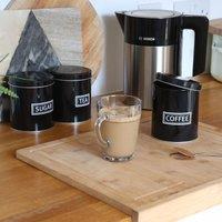 Set Of 3 Canisters Tea Coffee Sugar Storage Container Tins - Black, Black