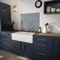 Laura Ashley Mr Jones Midnight Seaspray Glass Kitchen Splashback 900Mm X 750Mm, Blue