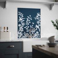Laura Ashley Oriental Garden Midnight Seaspray Glass Kitchen Splashback 600 X 750Mm, Blue