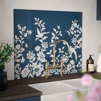 Laura Ashley Oriental Garden Midnight Seaspray Glass Kitchen Splashback 900 X 750Mm, Blue