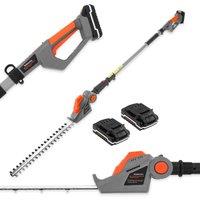 Terratek 20V Cordless Hedge Trimmer 2.4m Long Reach Telescopic Pole Cutter - 2 Batteries And 1 Charger Included