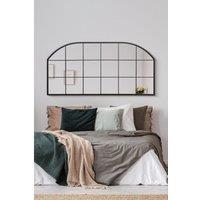 Mirroroutlet Arcus - Black Metal Framed Window Arched Wall Or Mantle Mirror 69inch X 33inch 174Cm X 85Cm , Black