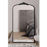 Mirroroutlet Crown - Black Metal Framed Arched Wall Mirror With Decorative Crown 68inch X 38inch 174Cm X 96Cm , Black
