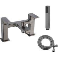 Vurtu Barkway Bath Shower Mixer 1 4 Turn Dual Lever Ceramic Disc High Low Water Pressure 240 h X 220 w . Gunmetal 628534