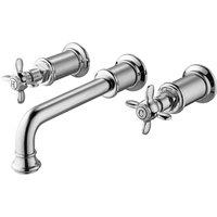 Vurtu Danube 3 Tap Hole Wall Mounted Basin Bath Filler 1 4 Turn Dual Lever Ceramic Disc High Low Water Pressure 82 h X 260 w Chrome 381701, Silver