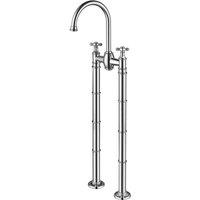 Vurtu Danube Floor Mounted Bath Filler 1 4 Turn Dual Lever Ceramic Disc High Low Water Pressure 972 h X 248 w Chrome 381801, Silver