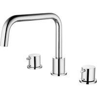 Vurtu Venus 3 Tap Hole D Shape Basin Mixer 1 4 Turn Single Lever Ceramic Disc High Low Water Pressure 210 h X 356 w Chrome 421301-1, Silver