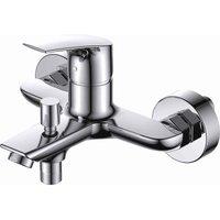 Vurtu Amwell Wall Mounted Basin Bath Filler 1 4 Turn Single Lever Ceramic Disc High Low Water Pressure 142 h X 216 w Chrome 573101, Silver