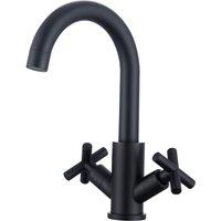 Vurtu Noir Twin Handle Basin Mixer 300 h X 215 w Black 659844, Black