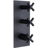 Vurtu Noir Concealed Thermostatic Triple Vertical Valve 350 h X 332 w High Low Water Pressure Black 659852, Black