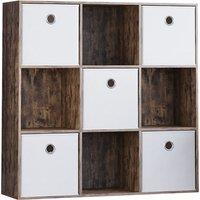 Vida Designs Durham 3X3 Cube Storage Unit Dark Wood & Cube Storage Basket Set Of 5 White, Brown
