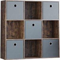 Vida Designs Durham 3X3 Cube Storage Unit Dark Wood & Cube Storage Basket Set Of 5 Grey, Brown