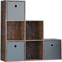 Vida Designs Durham 6 Cube Staircase Storage Unit Dark Wood & Cube Storage Basket Set Of 3 Grey, Brown