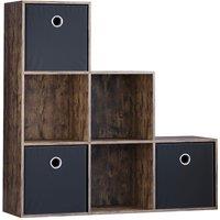 Vida Designs Durham 6 Cube Staircase Storage Unit Dark Wood & Cube Storage Basket Set Of 3 Black, Brown