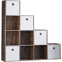 Vida Designs Durham 10 Cube Staircase Storage Unit Dark Wood & Cube Storage Basket Set Of 5 White, Brown