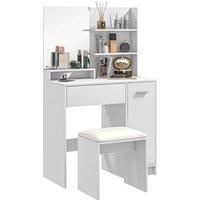 HOMCOM Dressing Table with Mirror and Stool, Makeup Desk for Bedroom, White, White