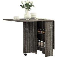 HOMCOM Mobile Drop Leaf Dining Table Folding Desk w/ 2 wheels Storage Shelves, Grey