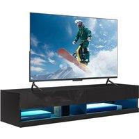HOMCOM High Gloss TV Stand Unit Wall Mounted with LED Lights, Black, Black