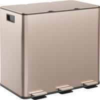HOMCOM 3 x 15L Triple Kitchen Bin Pedal Bin for Recycling and Waste, Gold Tone, Clear