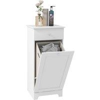 HOMCOM Bathroom Cabinet with Folding Laundry Hamper and Drawer, White, White