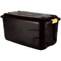 Samuel Alexander 75L Heavy Duty Trunk On Wheels Sturdy Lockable Stackable And Nestable Design Storage Chest With Clips In Black, Black