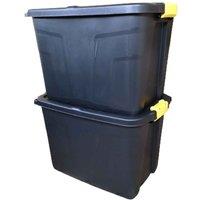 Samuel Alexander 2 X 60L Heavy Duty Storage Tubs Sturdy Lockable Stackable And Nestable Design Storage Chests With Clips In Black, Black