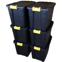 Samuel Alexander 6 X 60L Heavy Duty Storage Tubs Sturdy Lockable Stackable And Nestable Design Storage Chests With Clips In Black, Black
