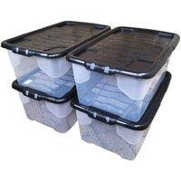 Samuel Alexander 4 X 42L Clear Storage Box With Black Lid Stackable And Nestable Design Storage Solution, White
