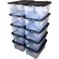 Samuel Alexander 10 X 42L Clear Storage Box With Black Lid Stackable And Nestable Design Storage Solution, White