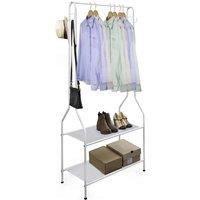 House Of Home 5Ft Clothes Rail Steel White Clothes Rail With Two Shelves Hanging Hooks, White