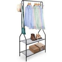 House Of Home Clothes Rack With 2 Shoe Shelves Rail For Coats Jackets 4 Hanging Storage Hooks Black, Black