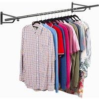 House Of Home 4Ft Clothes Rail Black Wall Mounted Garment Hanging Wardrobe Rack Storage, Black