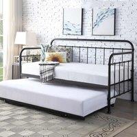 Slumberworx Ickleford Industrial Living Room Bedroom Black Metal Day Bed Frame W Guest Trundle