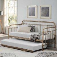 Slumberworx Ickleford Industrial Living Room Bedroom Brass Metal Day Bed Frame W Guest Trundle