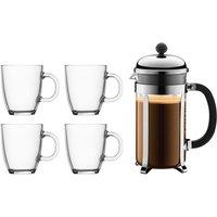 Bodum Chambord Coffee Maker 8 Cup 1L & 4 Pieces Mug 0.35L, Clear