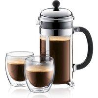 Bodum Chambord Coffee Maker 8 Cup 1L & 2 Double Wall Pavina Glass 0.35L, Multi