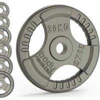 Body Revolution Olympic Tri Grip Cast Iron Weight Plates Pairs Sets 2 X 10Kg, Grey