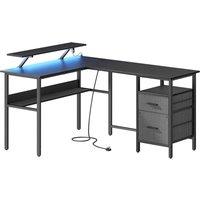 Vasagle L-shaped Desk With Monitor Shelf ebony Black, Black