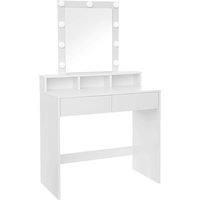 Vasagle Dressing Table With Mirror 2 Drawers And 3 Compartments White, White